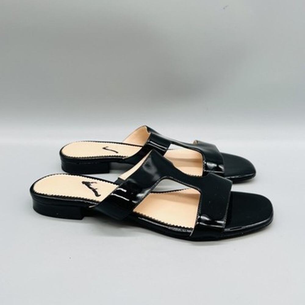 J Crew Sandals Womens 6 Black Patent Leather Slide Flat Strap Comfort Shoes